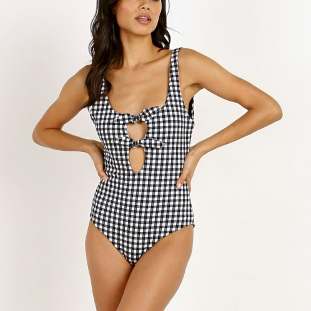 Mara Hoffman Maven Black White Gingham One Piece Swimsuit, Medium